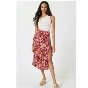 Anthropologie Abstract Ruffle Midi Skirt | Size 8 | Boho Chic Watercolor Print